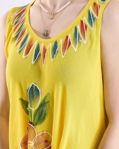 Cuvertură de pat galbenă pentru femei cu model tip rochie cu imprimeu- Îmbrăcăminte