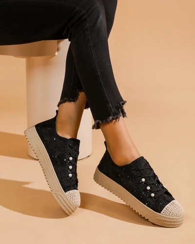 Papuci din dantelă Royalfashion pentru femei cu strasuri Nille