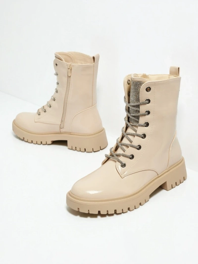 Botine de damă lăcuite cu șireturi Fjorra