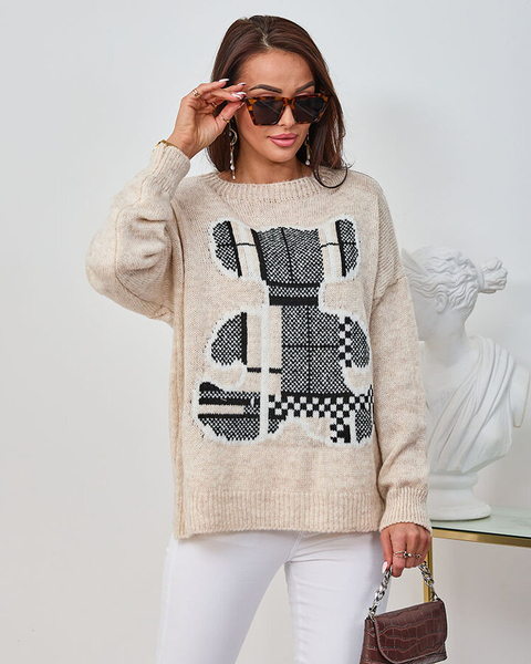 Royalfashion Pulover ursuleț de pluș pentru femei bej