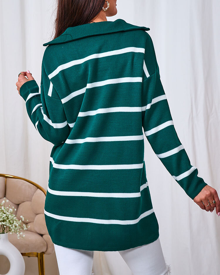 Royalfashion Pulover verde de damă cu guler descheiat