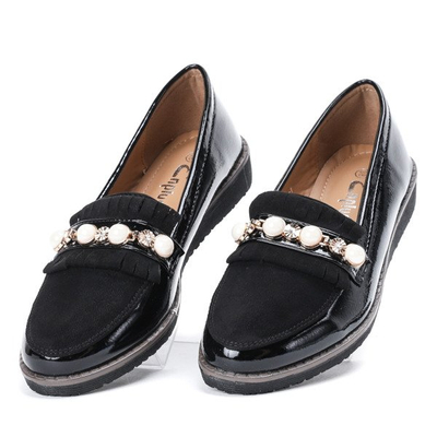 Czarne mokasyny z perełkami Crystale - Obuwie