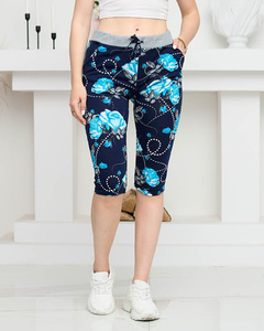 Pantaloni scurti florali de dama 3/4, bleumarin si albastru PLUS SIZE - Imbracaminte