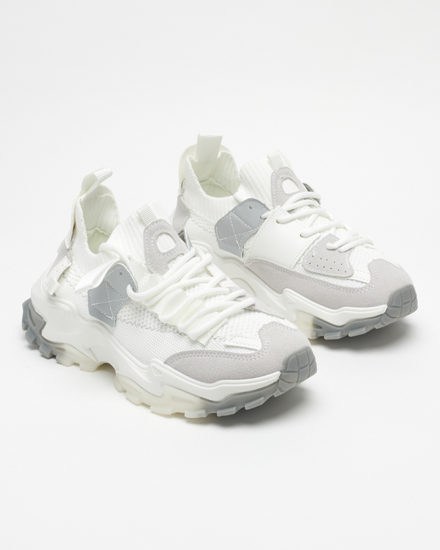 Pantofi sport de damă albi pe talpă Tiroka masivă - Încălțăminte