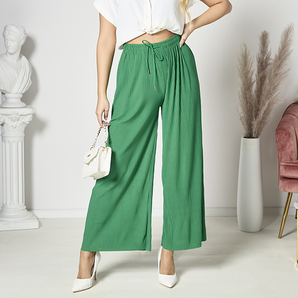 Pantaloni palazzo largi cu pliuri largi pentru femei, în verde - Îmbrăcăminte