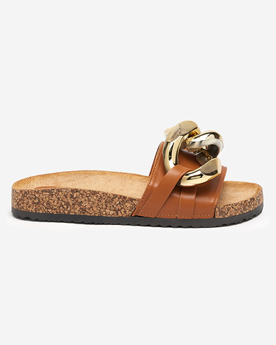 Papuci de damă maro cu decor la Fixci- Footwear