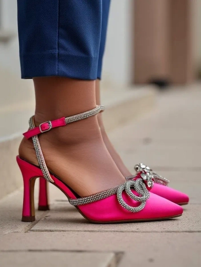 Royalfashion Tocuri înalte cu spatele deschis pentru femei, cu curele din zirconiu Erontes