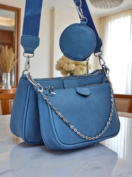 Tas multifunshonal di dama Kallisté di kuero di eko blou, 3 den 1, estilo italiano