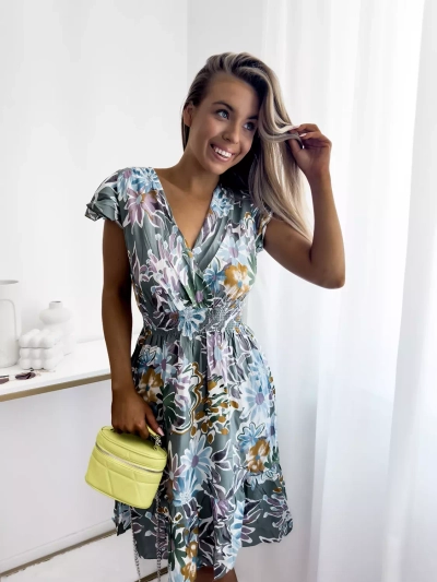 Rochie mini de damă verde cu imprimeu floral - Îmbrăcăminte