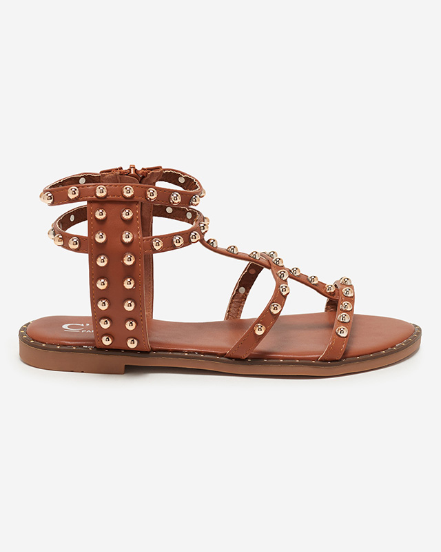 Sandale de dama decorate cu jeturi camel - Nuriak - Incaltaminte