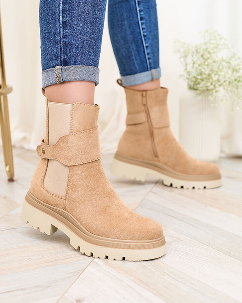 Royalfashion Cizme de damă maro deschis cu curea decorativă Doasa