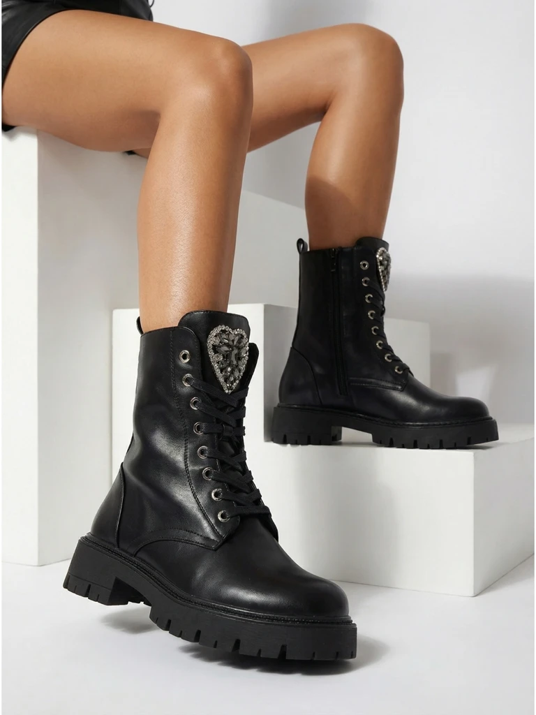 Botki Damskie Luna Czarne Skórzane Eleganckie na Jesień