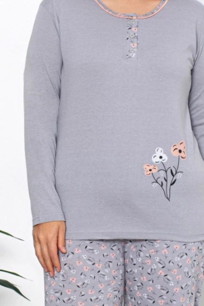 Royalfashion Pijamale din bumbac pentru femei, 2 piese, model floral Mărime PLUS