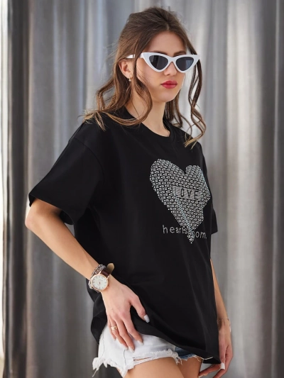 Royalfashion Tricou din bumbac pentru femei LOVE cu strasuri