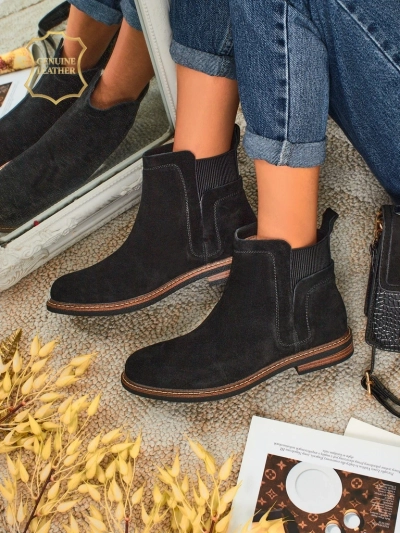 Botine Negre Ariston din Piele cu Piele Întoarsă
