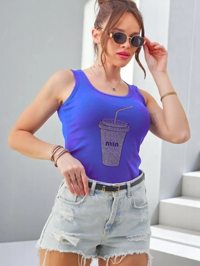 Royalfashion top de damă din bumbac cu cupe din strasuri
