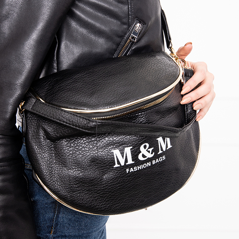 Geantă de rinichi neagră cu inscripții și inserții aurii - Accesorii