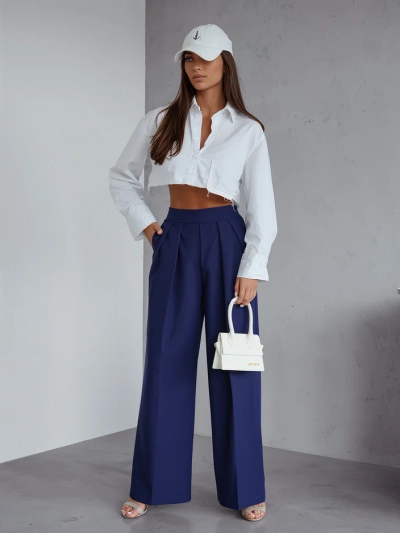 Pantaloni largi pentru femei Royalfashion cu plisă