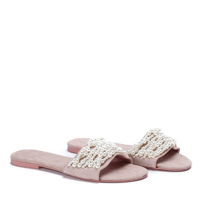 Różowe klapki z koralikami Amely - Obuwie