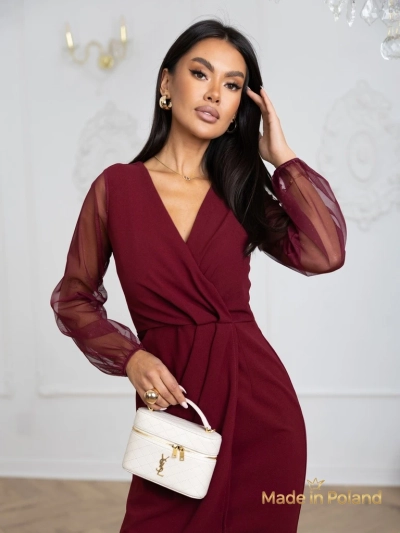 Rochie mini elegantă de damă cu mâneci din plasă Melisa