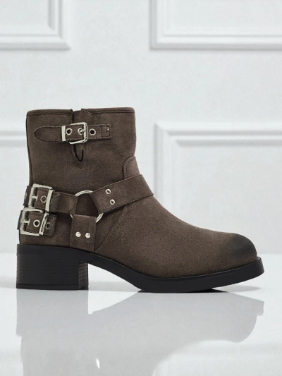 Botine de damă din piele ecologică întoarsă cu catarame Valtos