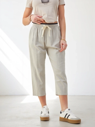 Pantaloni largi din bumbac pentru femei Royalfashion, cu funda