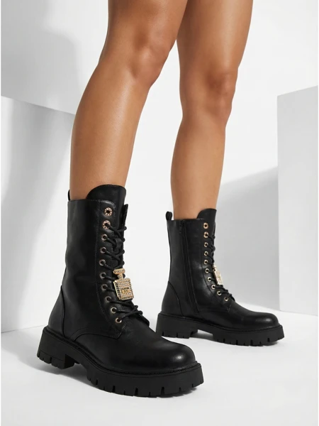 Botine de damă Venit cu șireturi din piele ecologică