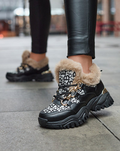 Pantofi sport de damă cu blană de culoare neagră Reyma- Footwear