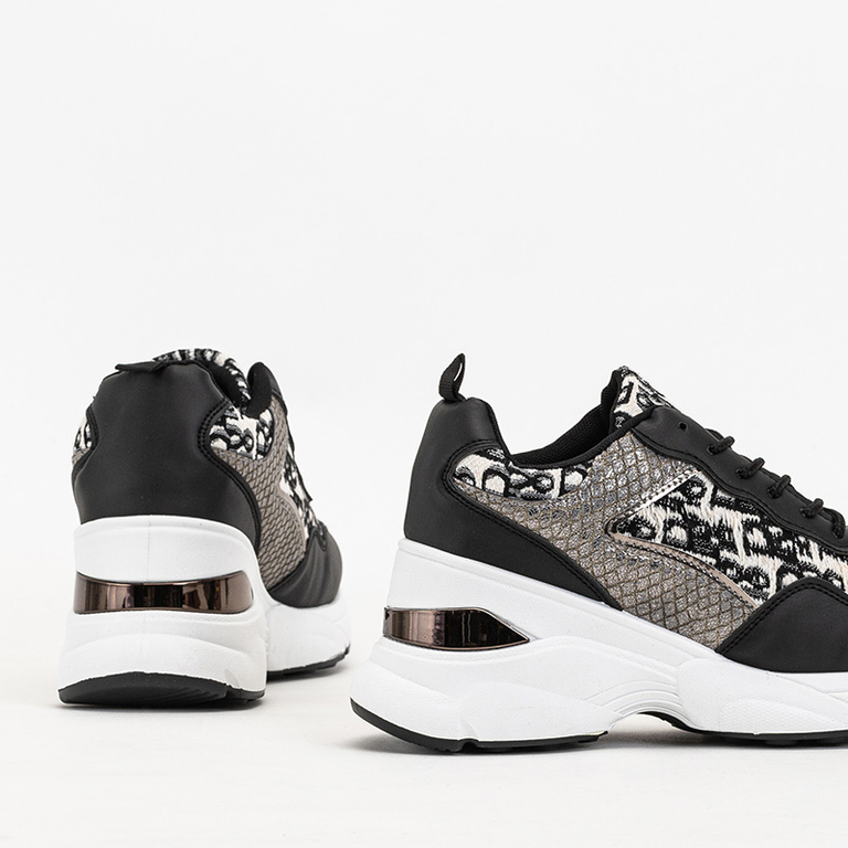 Tenisi negri de damă cu imprimeu și pană Suwill ascunsă - Încălțăminte