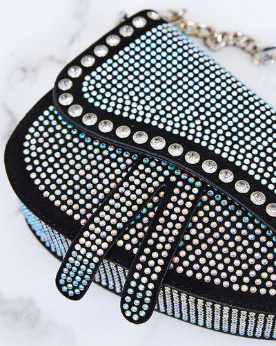 Royalfashion Geantă de mână neagră pentru femei cu zirconii perlate