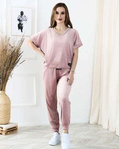 Set sport pentru femei roz închis, cu petic decorativ - Îmbrăcăminte