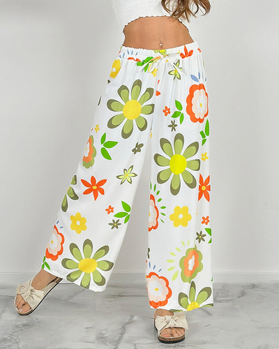 Royalfashion Pantaloni largi din țesătură cu motive florale pentru femei