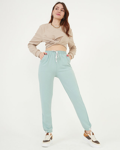 Pantaloni de damă din țesătură verde - Îmbrăcăminte
