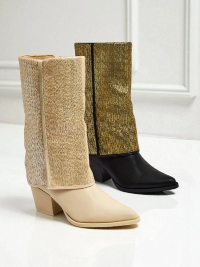Botine de damă din piele ecologică cu toc gros și partea superioară decorativă Virelia