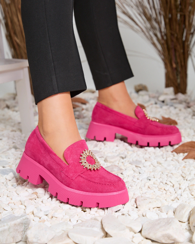 Royalfashion Mocasini de damă din piele ecologică de căprioară Fuchsia Likoki