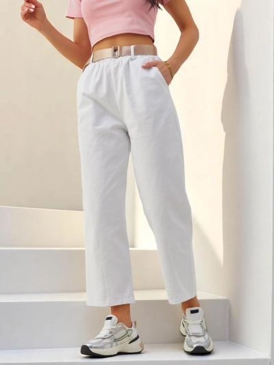 Pantaloni din țesătură din bumbac drept pentru femei Royalfashion