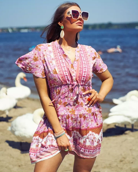 Royalfashion Rochie scurtă roz de vară pentru femei