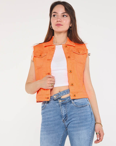 Vestă din denim portocaliu pentru femei - Îmbrăcăminte