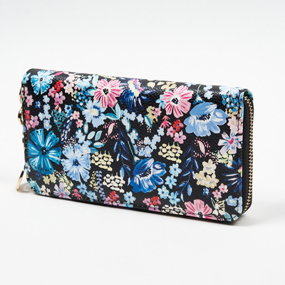 Portofel mare de dama floral negru si albastru - Accesorii