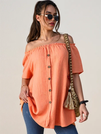 Bluză din bumbac pentru femei Royalfashion în stil spaniol cu butoane decorative