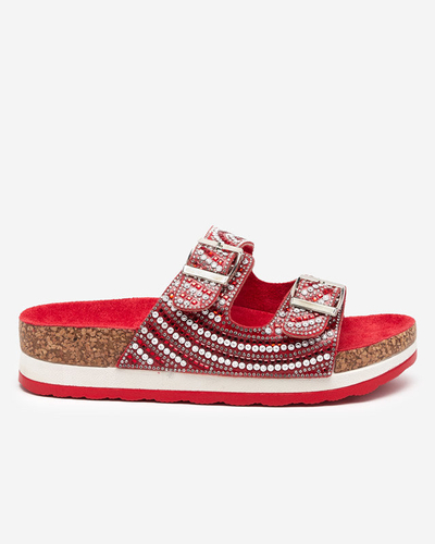 Papuci de damă cu zirconiu cubic în roșu Lalud-Shoes