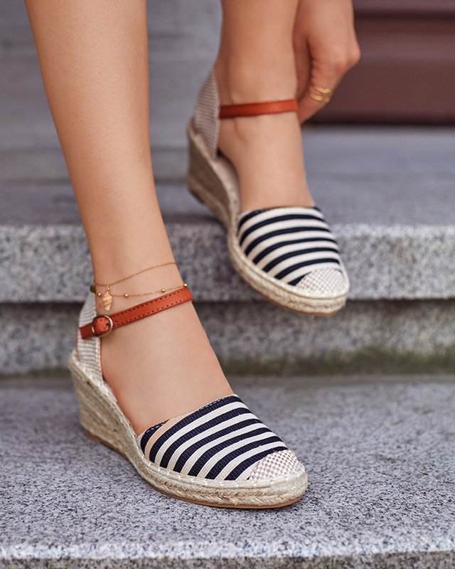 Espadrile negre de damă cu dungi pe pană Mecera - pantofi