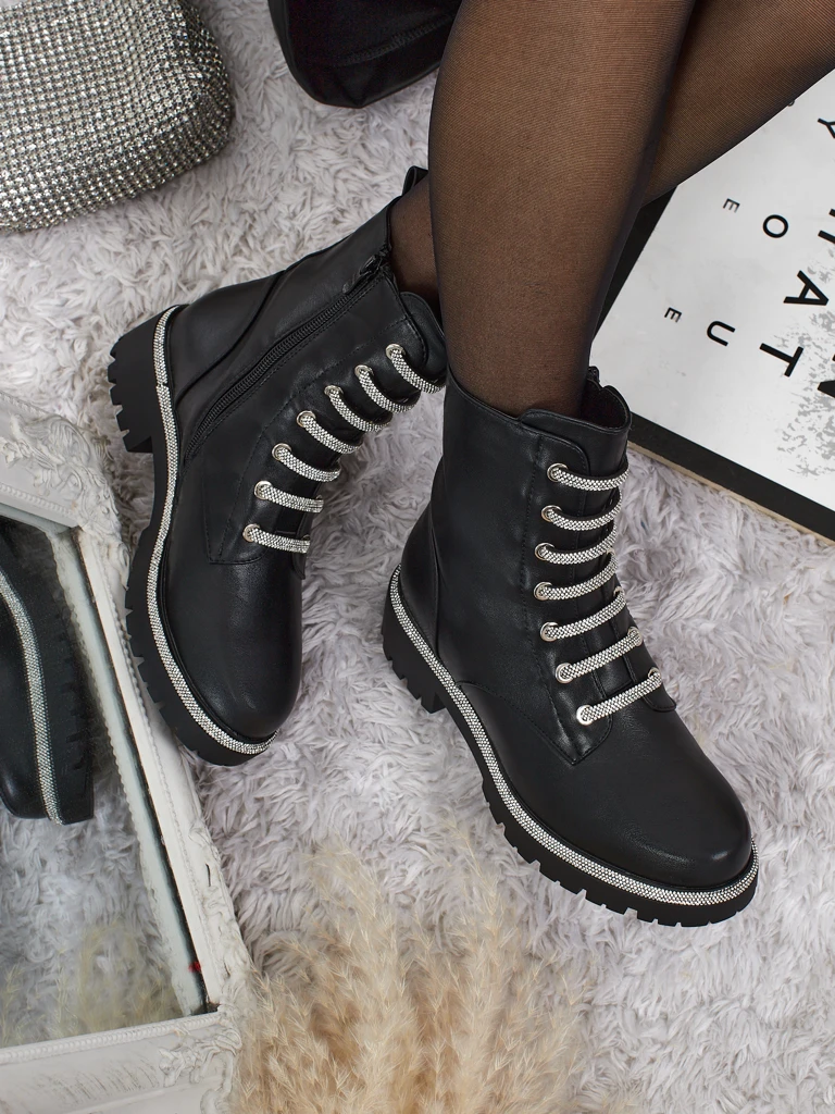 Botine de damă Lunara din piele ecologică cu șireturi