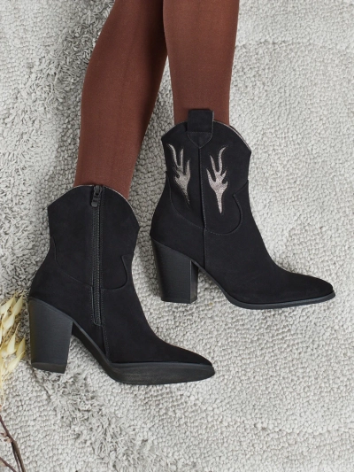 Botine cowboy de damă cu toc și inserții decorative Cendria