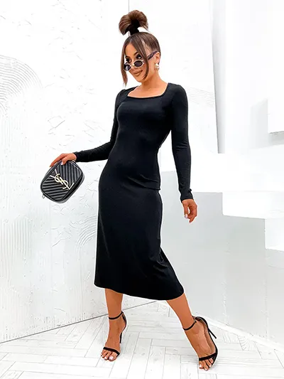 Rochie lungă din material pentru femei Royalfashion