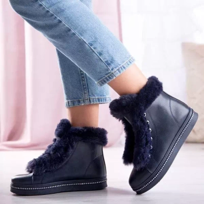 OUTLET Cizme cu platformă albastru marin cu blană Salyssa - Încălțăminte