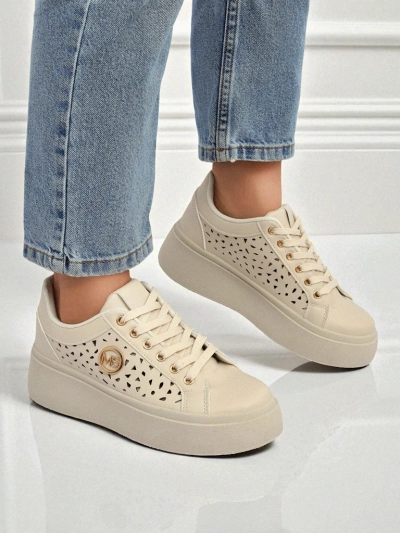 Sneakers pou fanm Ecru sou platfòm Boreas Royalfashion kwi ekolojik
