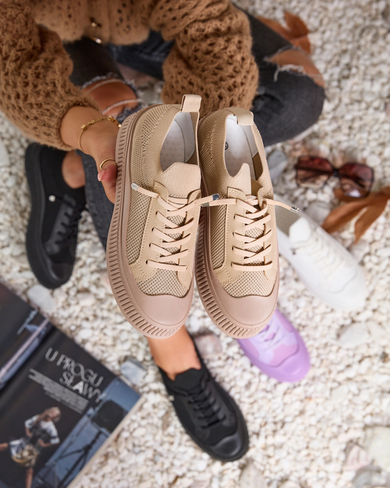 Royalfashion Pantofi de tenis din material textil pentru femei maro deschis Lite Steps