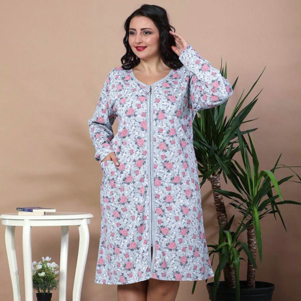 Cămașă de noapte cu flori gri PLUS SIZE- Îmbrăcăminte