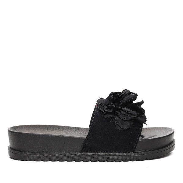 Czarne klapki na platformie z kwiatkami Zariah- Obuwie